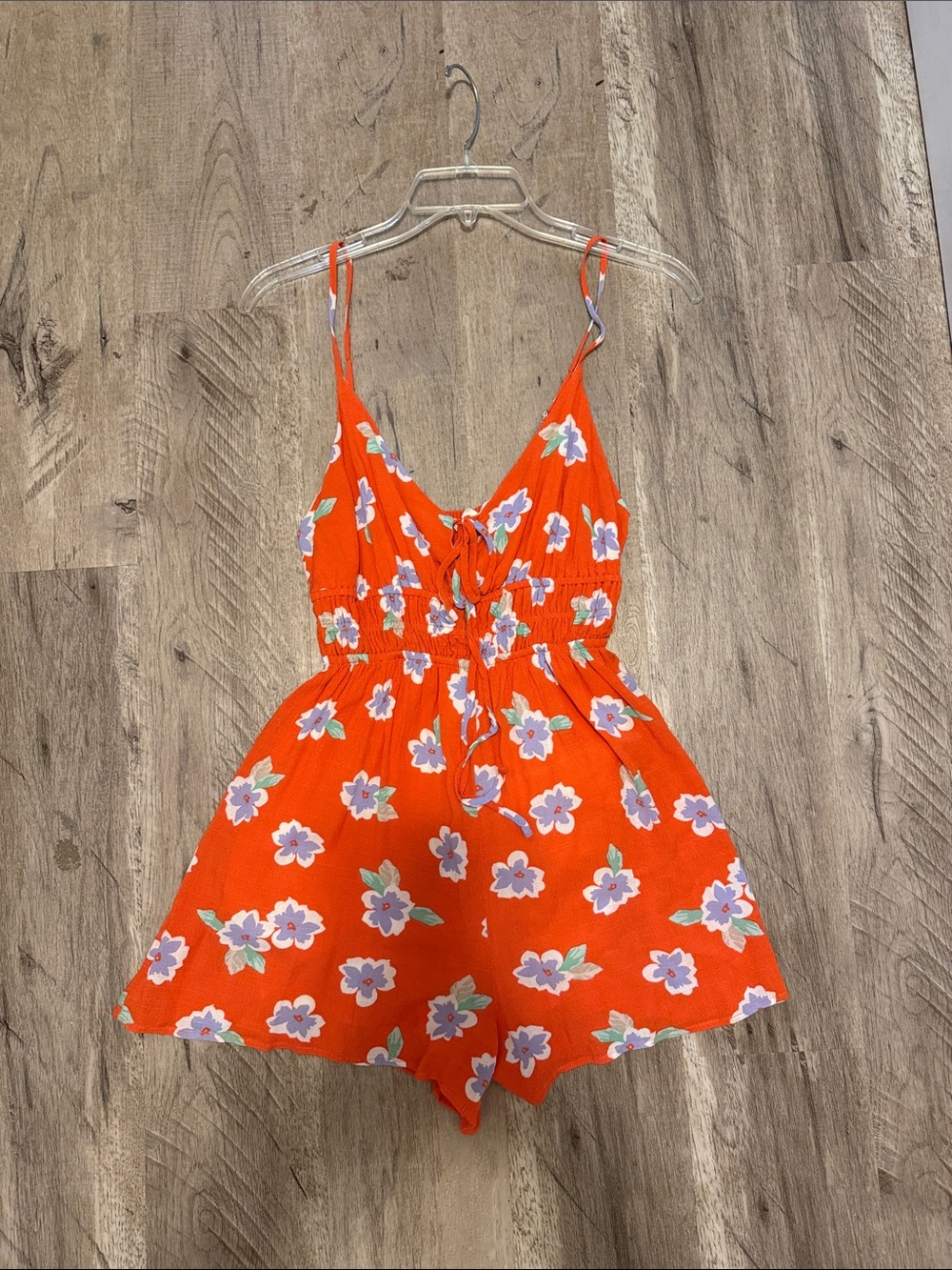 Orange Floral Spaghetti-Strap Romper